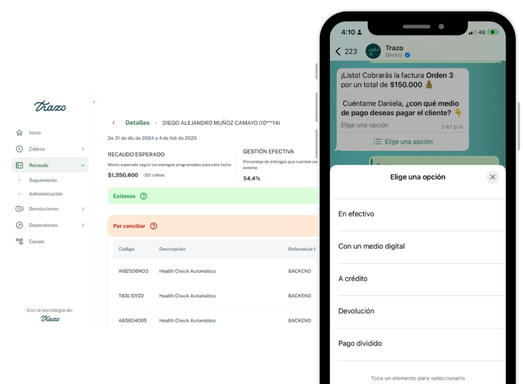 Panel de control en tiempo real - Pagos confirmados · Cartera · Rutas legales